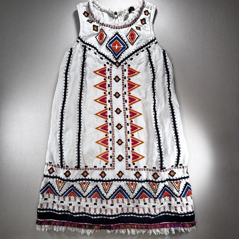Anemia+Kin Anthropologie Reagan Embroidered Shift Dress linen Blend Size 2 Boho - Picture 2 of 16